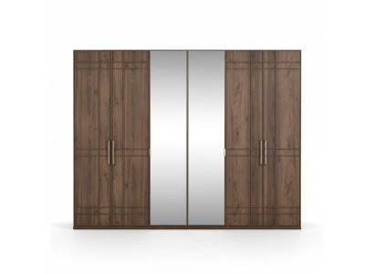 Armario ropero Armario de dormitorio Armario Marrón Madera Espejo 6 puertas