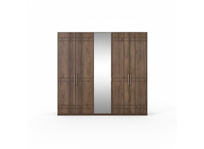 Armario ropero Armario de dormitorio Marrón Madera Espejo 5 Puertas