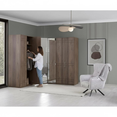 Armario esquinero ropero armario marrón madera espejo 7 puertas grande