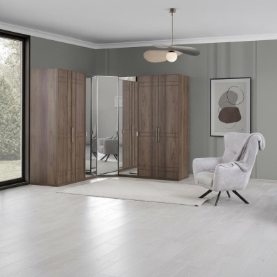 Armario esquinero ropero armario marrón madera espejo 7 puertas grande