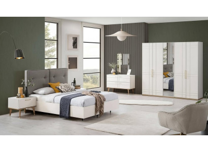Grupo de cama doble Juego completo de muebles de dormitorio de madera de 6 piezas en blanco