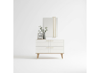 Cómoda con espejo consola de dormitorio de madera blanco set 2 piezas moderno.