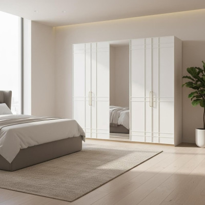 Armarios Armario Armarios Blanco Madera Espejo 5 Puertas Nuevo