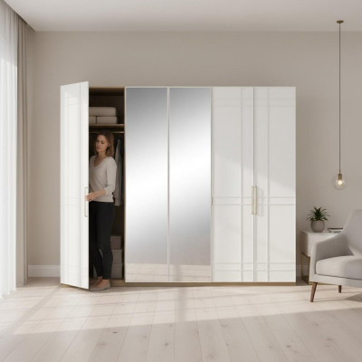 Armarios Armarios roperos Armario ropero Blanco Madera Espejo 6 puertas Nuevo