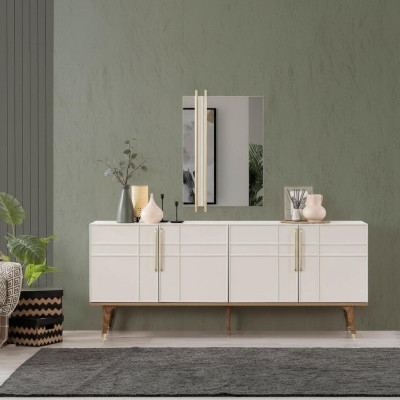Mueble aparador con espejo, cómodas para comedor de madera blanco.