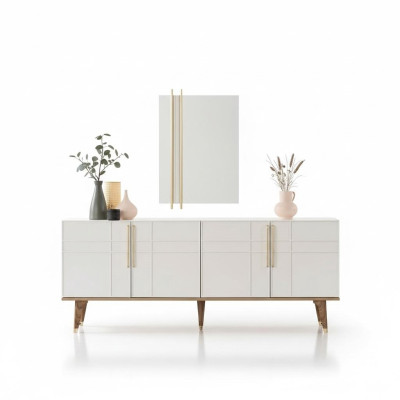 Mueble aparador con espejo, cómodas para comedor de madera blanco.