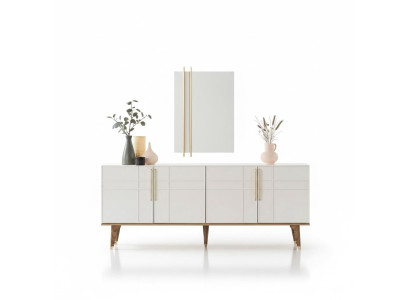 Mueble aparador con espejo, cómodas para comedor de madera blanco.