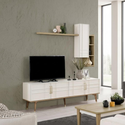 Conjunto de soporte de TV armario RTV aparador estanterías de salón blanco madera