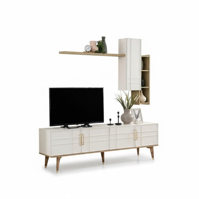 Conjunto de soporte de TV armario RTV aparador estanterías de salón blanco madera