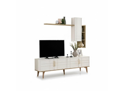 Conjunto de soporte de TV armario RTV aparador estanterías de salón blanco madera