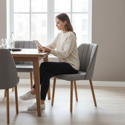 Conjunto de sillas de comedor, 6 piezas, sillas de tela gris, asiento de comedor.