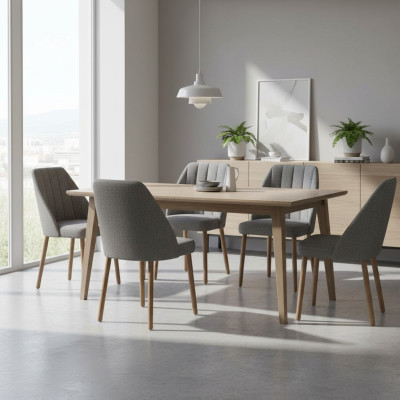 Conjunto de sillas de comedor, 6 piezas, sillas de tela gris, asiento de comedor.
