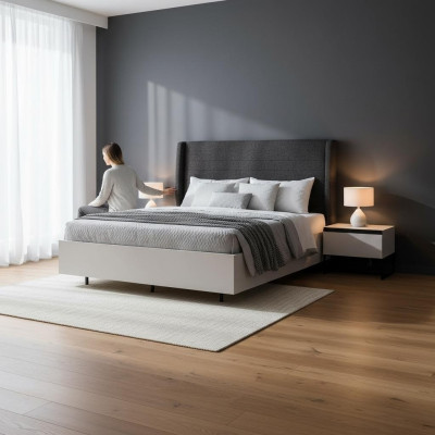 Conjunto de dormitorio completo Cama doble de madera de 3 piezas Diseño blanco