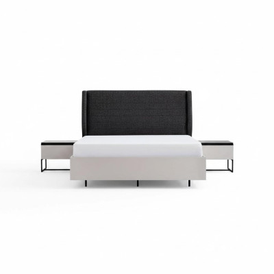 Conjunto de dormitorio completo Cama doble de madera de 3 piezas Diseño blanco