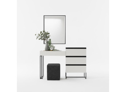 Tocador Mesa de tocador Mesa consola Cómoda Espejo Juego de 3 piezas Blanco
