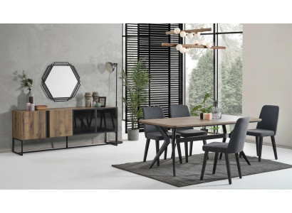 Conjunto de comedor de lujo, mesa de comedor de comedor de madera marrón de 9 piezas.