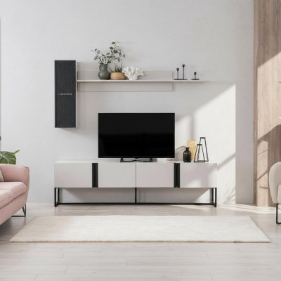 Juego de muebles para TV, armario, soporte para TV, estante bajo para sala de estar, estantes de madera blancos.