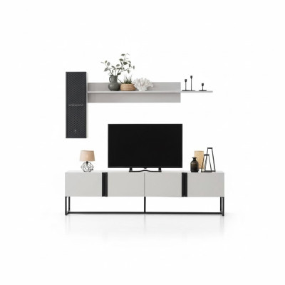 Juego de muebles para TV, armario, soporte para TV, estante bajo para sala de estar, estantes de madera blancos.