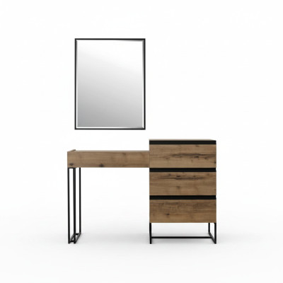 Vanity table, dressing table, console table, chest of drawers, mirror set 2 pcs. Brown