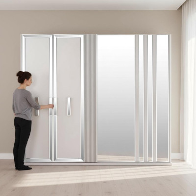 Diseño de armarios de lujo Armario con espejo grande Blanco Madera Moderno