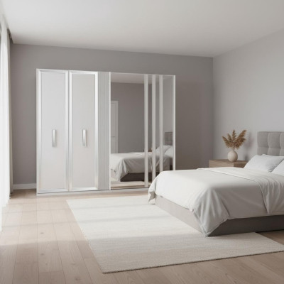 Diseño de armarios de lujo Armario con espejo grande Blanco Madera Moderno