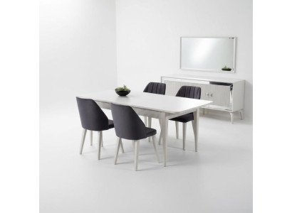 Mesa de comedor extensible moderna, juego de comedor de 9 piezas, gris madera.