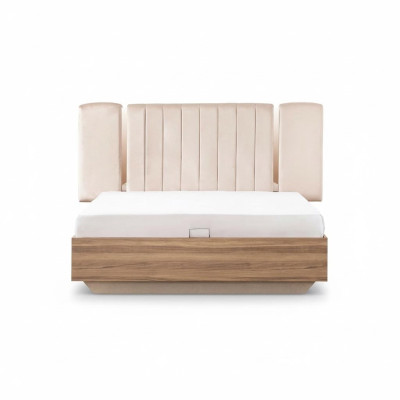 Estructura de cama cama Cama doble con somier Beige Tela Lujo Moderno