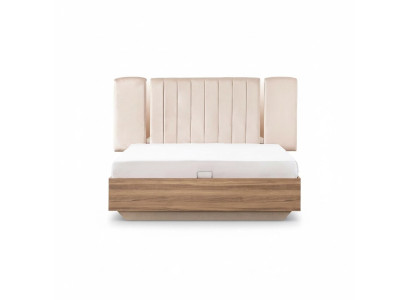 Estructura de cama cama Cama doble con somier Beige Tela Lujo Moderno