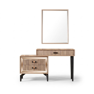 Mueble de tocador de lujo, tocador, consola, cómoda juego de 2 piezas en oro.