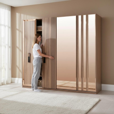 Armarios modernos armario gabinetes de madera dorada para dormitorio.
