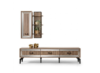 Conjunto de muebles de televisión, armario, soporte RTV, estante para sala de estar, estantes de madera dorada.