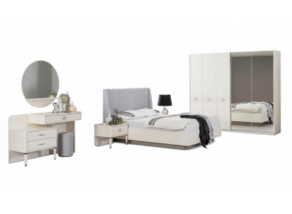 Conjunto de cama doble marco de cama tela dormitorio blanco madera juego de 7 piezas