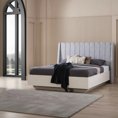 Conjunto de dormitorio de cama doble de madera de 3 piezas en blanco con mesitas de noche.