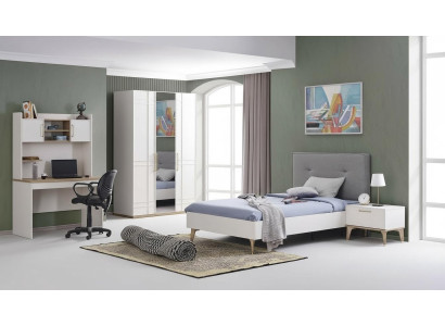 Conjunto de habitación infantil Cama infantil Cama juvenil Juego de cama de 4 piezas Blanco Madera