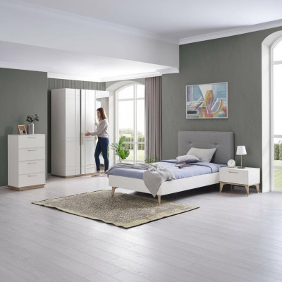 Conjunto de habitación infantil Cama infantil Cama juvenil Juego de cama de 4 piezas Blanco Madera