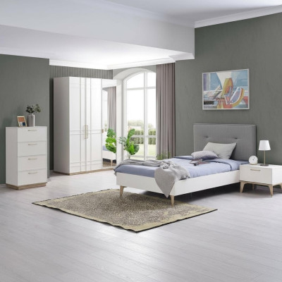 Conjunto de habitación infantil Cama infantil Cama juvenil Juego de cama de 4 piezas Blanco Madera