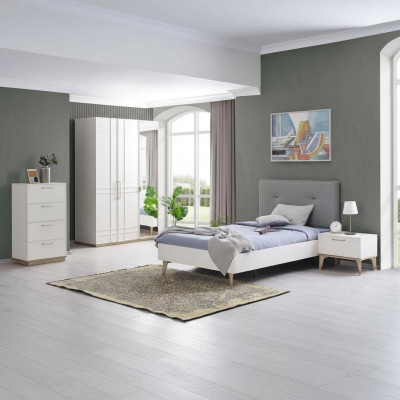 Conjunto de habitación infantil Cama infantil Cama juvenil Juego de cama de 4 piezas Blanco Madera