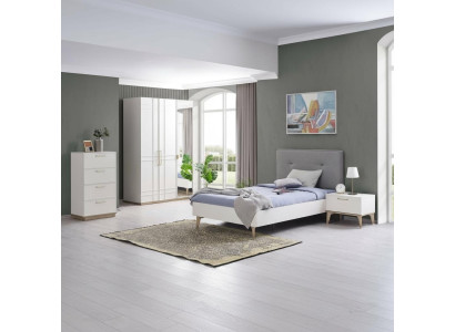 Conjunto de habitación infantil Cama infantil Cama juvenil Juego de cama de 4 piezas Blanco Madera