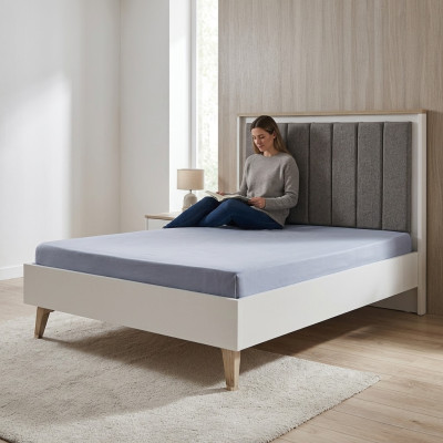 Estructura de la cama infantil cama juvenil de 100 cm marco de madera gris tela