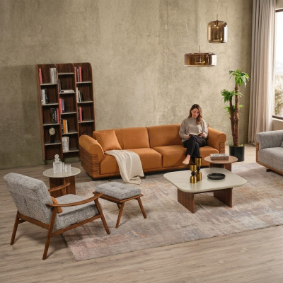 Juego de sofás completo Sofá tapizado marrón de tres plazas Sillón moderno de 3 piezas