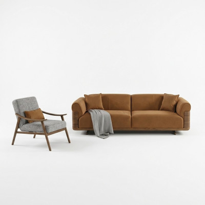 Juego de sofás completo Sofá tapizado marrón de tres plazas Sillón moderno de 3 piezas