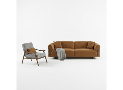 Juego de sofás completo Sofá tapizado marrón de tres plazas Sillón moderno de 3 piezas