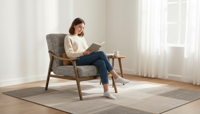 Sillón orejero de poliéster gris para sala de estar moderna