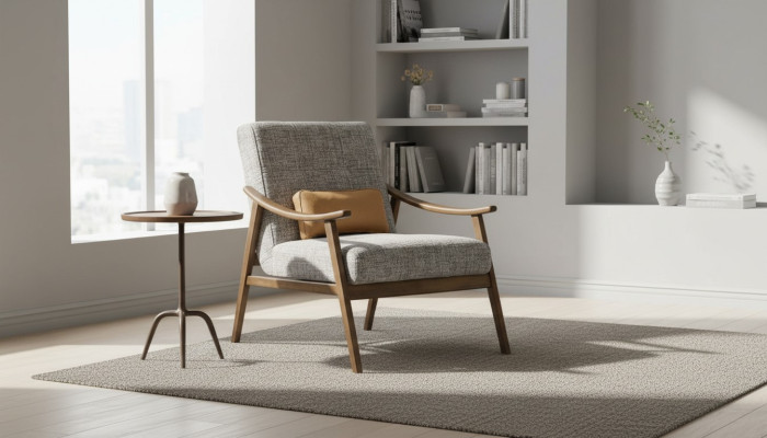 Sillón orejero de poliéster gris para sala de estar moderna