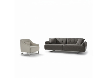 Sofá de tela gris completo de tres plazas con sillones modernos, nuevo, 2 piezas