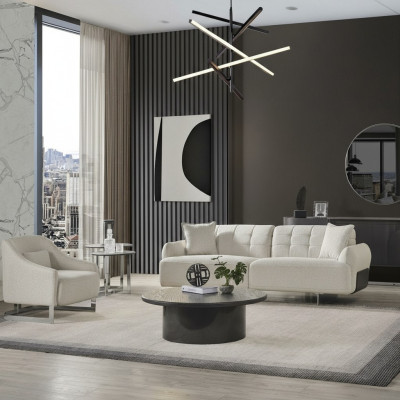 Sofá de lujo blanco completo de tres plazas y sillón, juego de 2 piezas.