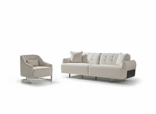 Sofá de lujo blanco completo de tres plazas y sillón, juego de 2 piezas.