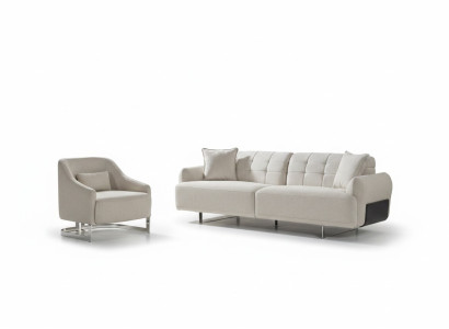 Sofá de lujo blanco completo de tres plazas y sillón, juego de 2 piezas.