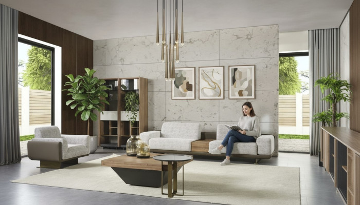 Conjunto de sofás de cuatro plazas, sillón, tela, sofá de tela moderno.