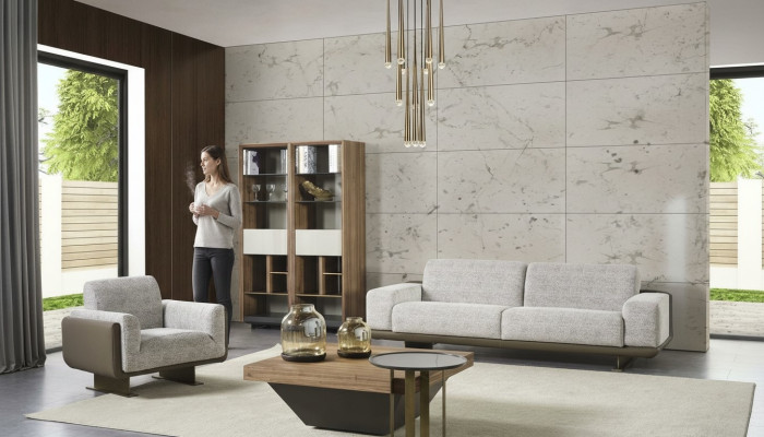Muebles de sala de tres plazas, un plaza, sofá tapizado gris, grupo diseño sofá.